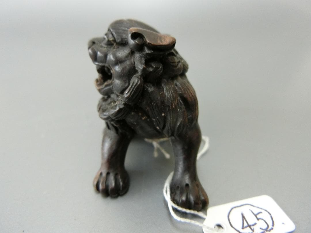 根付 獅子 木彫・45・提げ物 骨董】☆美術工芸 芸術作品 紐止め 鑑賞