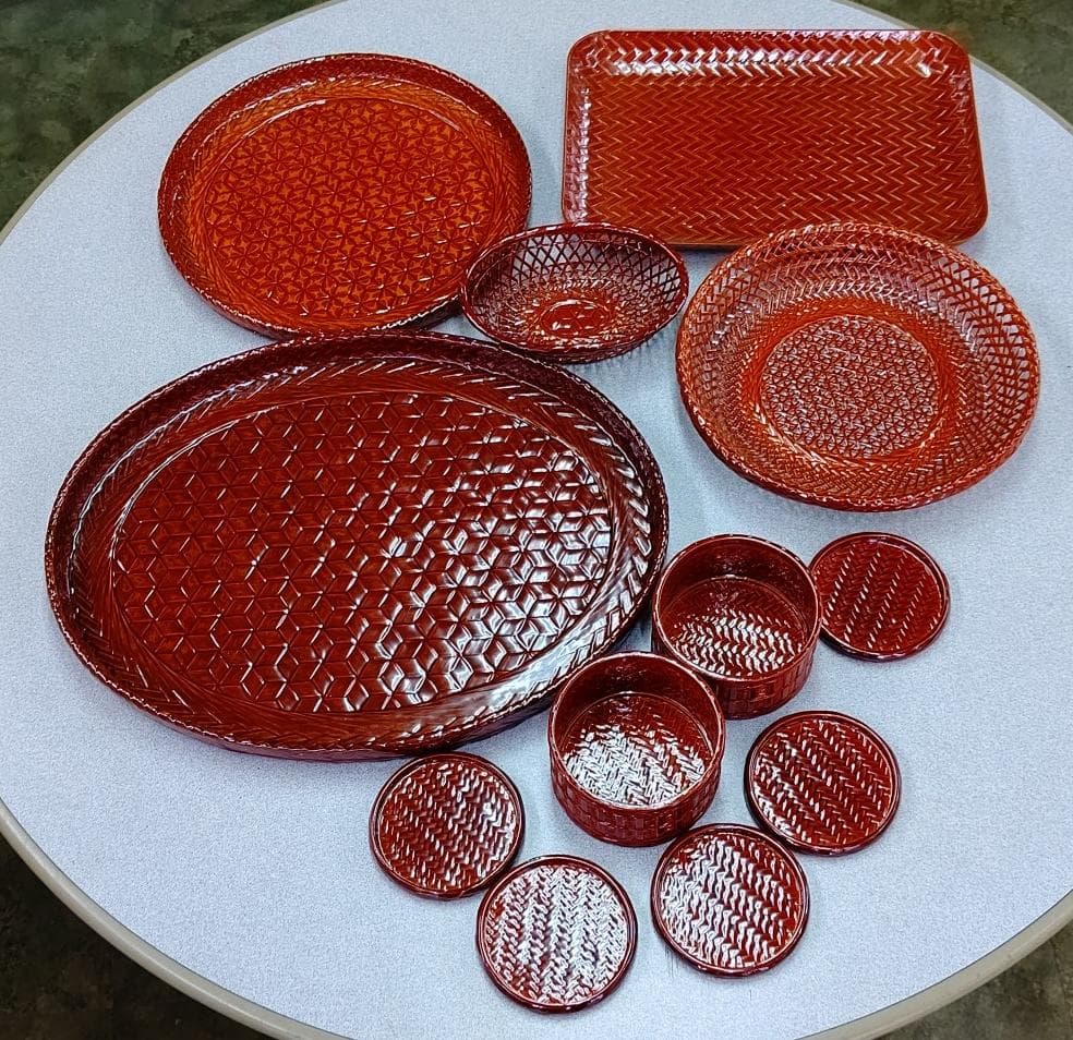 駿河竹千筋細工 竹心坊 伝統工芸品 盆 菓子器 花器 花入 竹細工 箱付