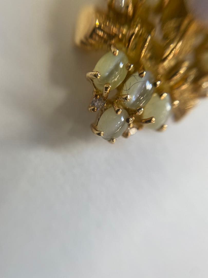 K18 フクロウ ブローチ 翡翠4.21ct R0.26ct、D0.1ct