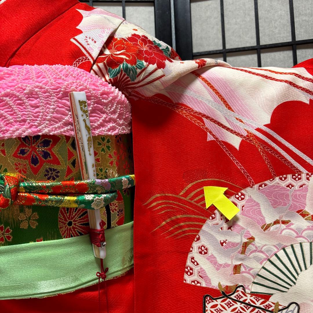 七五三　着物セット　7歳　正絹　古典柄　赤色