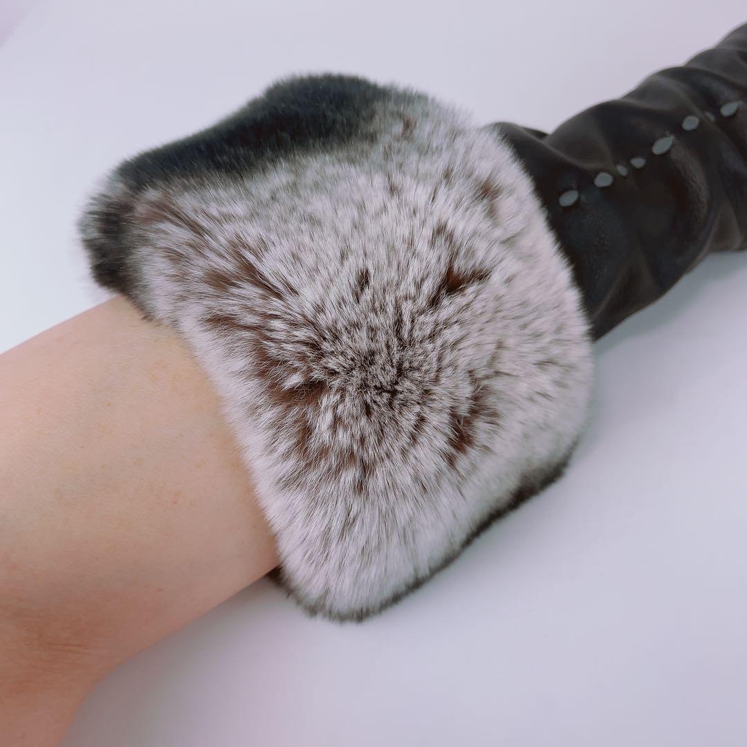 Sermoneta gloves リアルレザー ファー 手袋 ロング ブラック - メルカリ