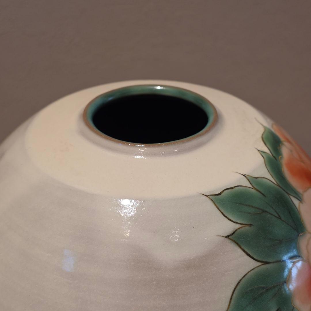 京焼 清水焼 陶あん 陶葊 牡丹 花瓶 高25cm 日本製 白掛牡丹