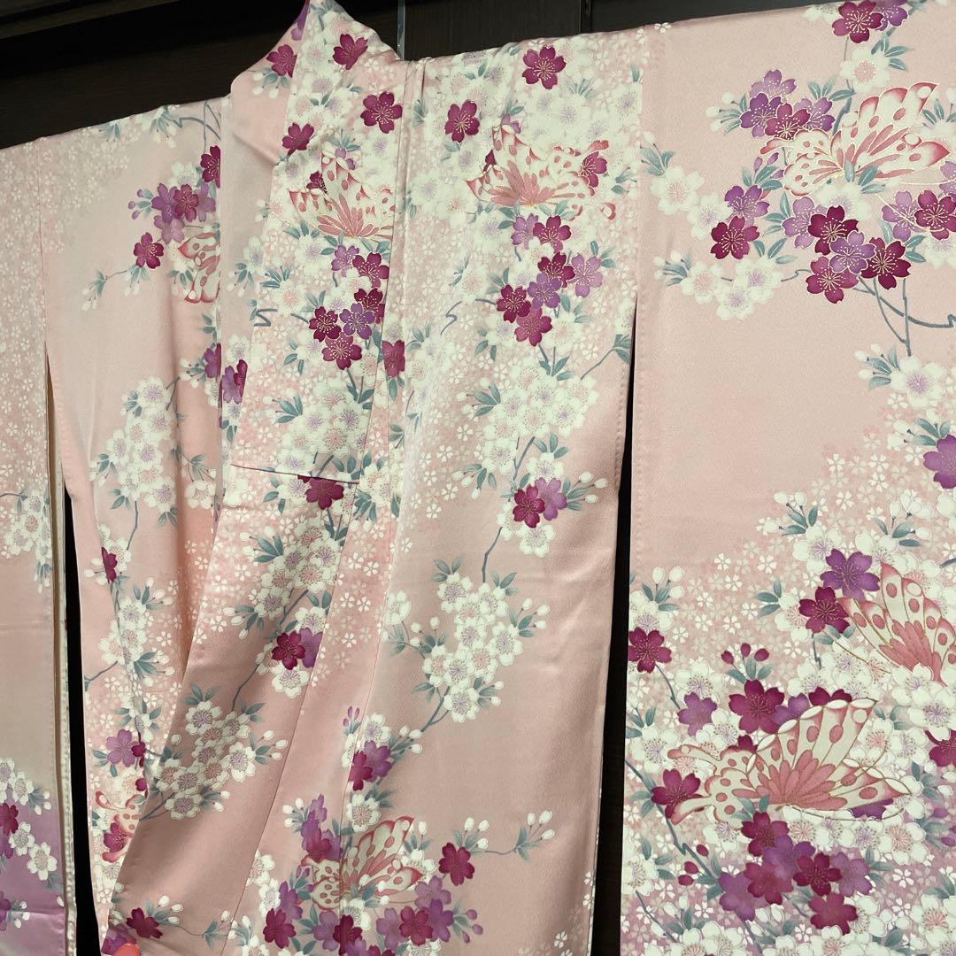振袖　桜　蝶　ピンク　友禅　やまと誂え　リメイクにも 正統派古典 ピンク/淡い色 かわいい振袖 桜柄/打ち出の小槌 はんなり