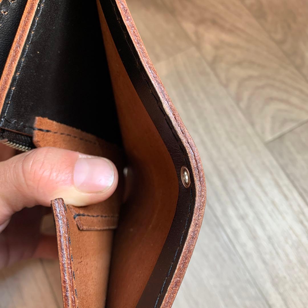 【茶芯ブラック】トラッカーウォレット　ミドル　ニッケル　お札を折らずに収納