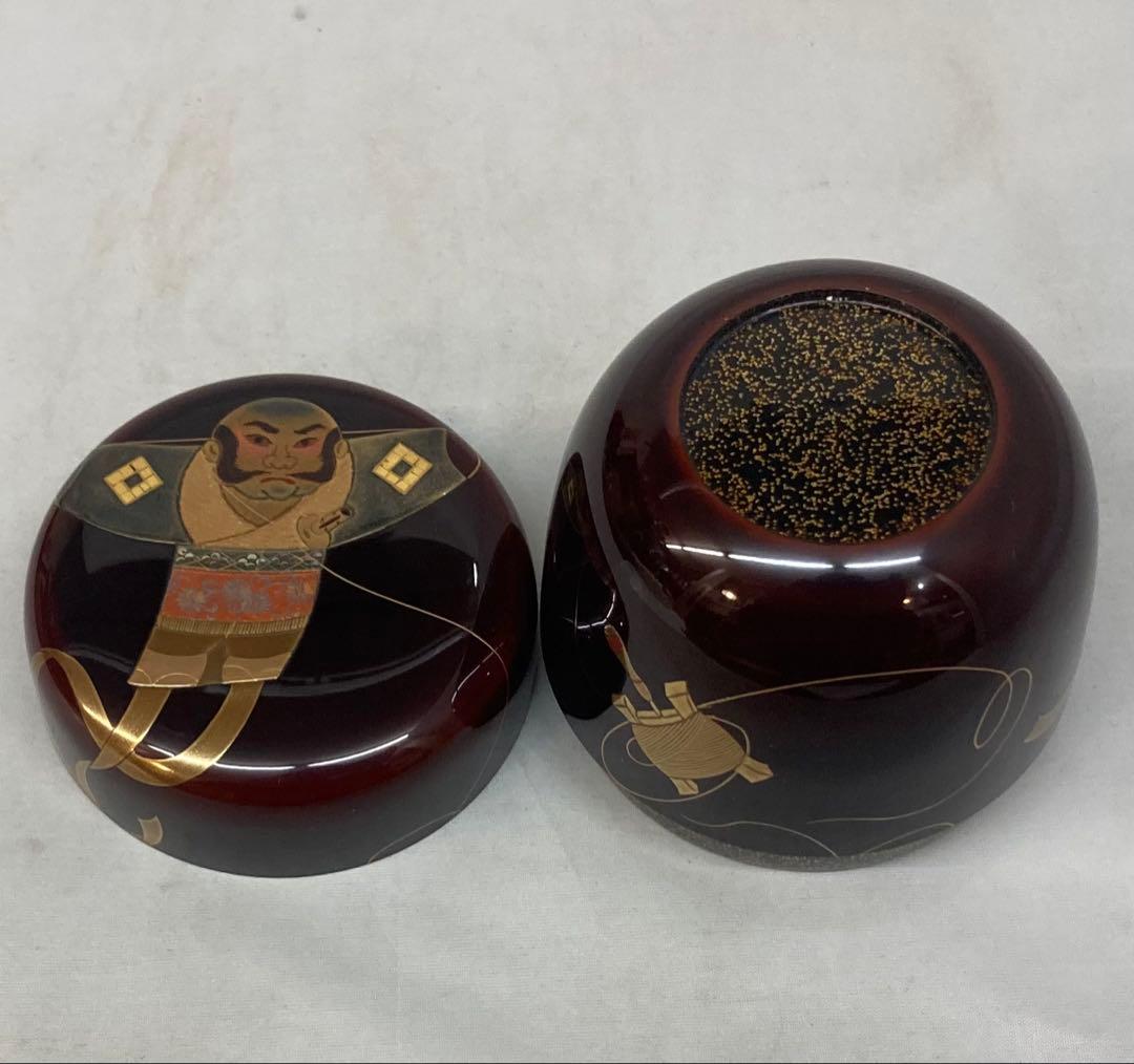 B259h 「奴凧蒔絵 棗」荒井正春作 共布共箱 正月 内金梨地 茶道具