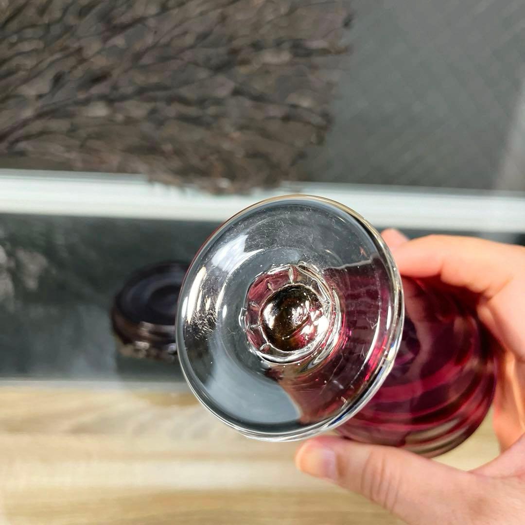 骨董 時代 希少金赤ガラス モールガラス調 流線型 アイスコップ ウラン ①