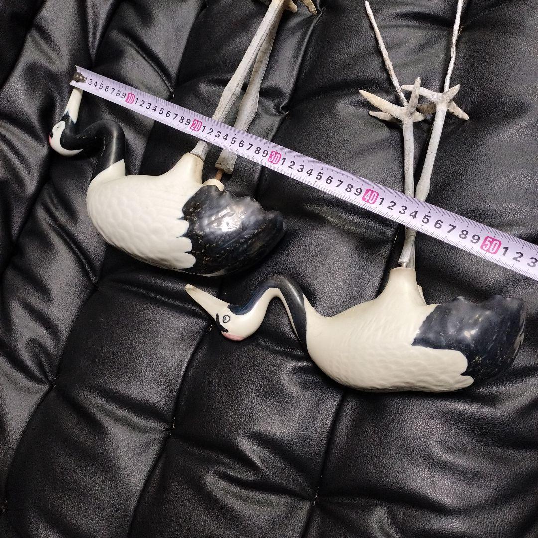 砥部焼 鶴 2羽 古美術 骨董 日本庭園 オブジェ