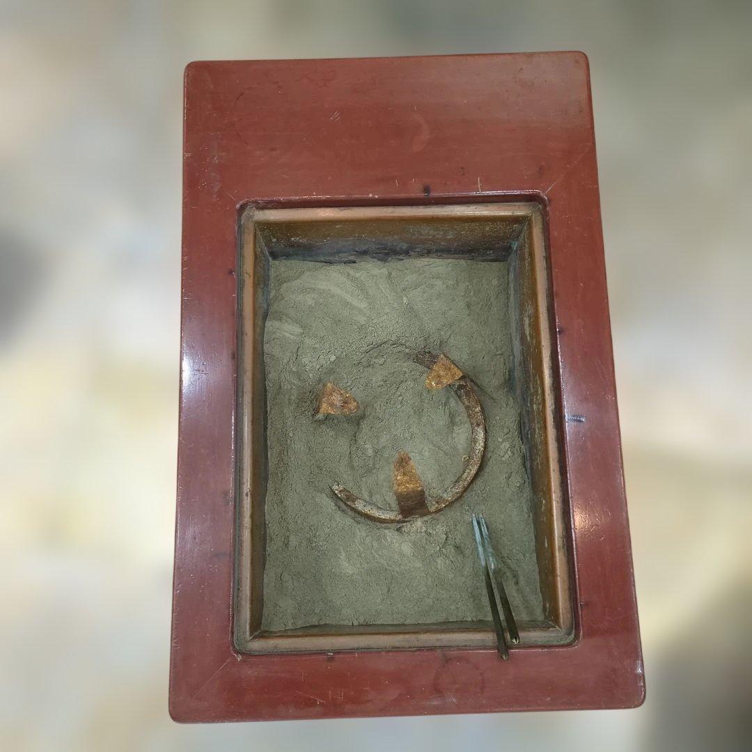 骨董 長火鉢 朱漆 木製 内側銅器 灰 火箸付き テーブル