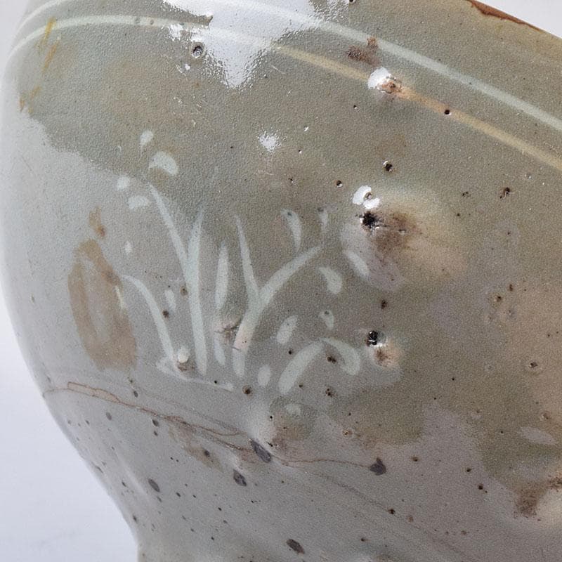 朝鮮美術 李朝 高麗青磁 象嵌花文碗 金継ぎ直し V R8968