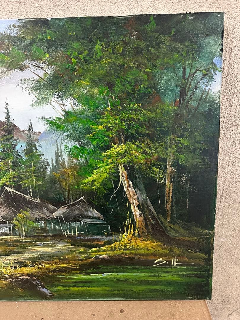 アンティーク 大型 山水 風景画 油彩画 油絵 壁掛け 額有絵画 アート 芸術