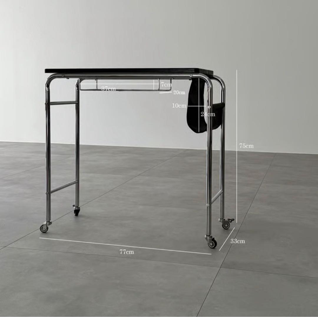 table-03192　ブラック サイドポケット キャスター付きデスク