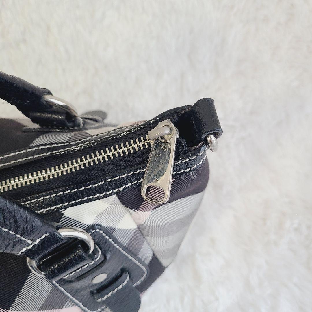 美品 バーバリー・ブルーレーベル ハンドバッグ キャンバス レザー 黒