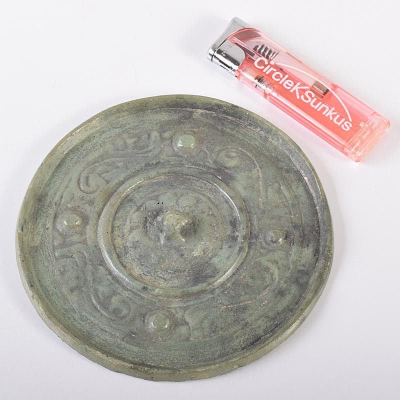 中国 古銅青銅 饕餮文 銅鏡 古鏡 時代箱付 V R8576