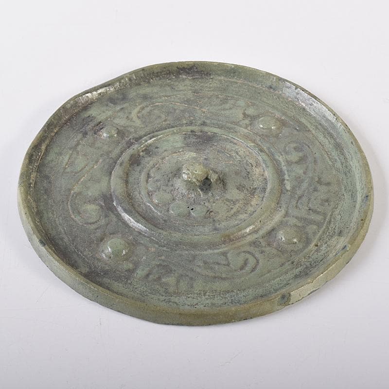 中国 古銅青銅 饕餮文 銅鏡 古鏡 時代箱付 V R8576