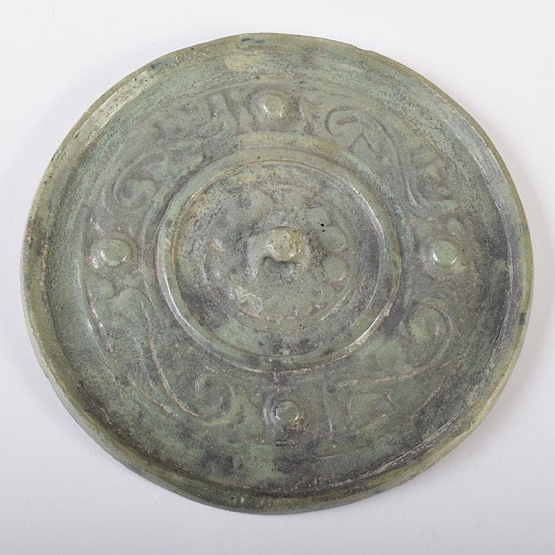中国 古銅青銅 饕餮文 銅鏡 古鏡 時代箱付 V R8576