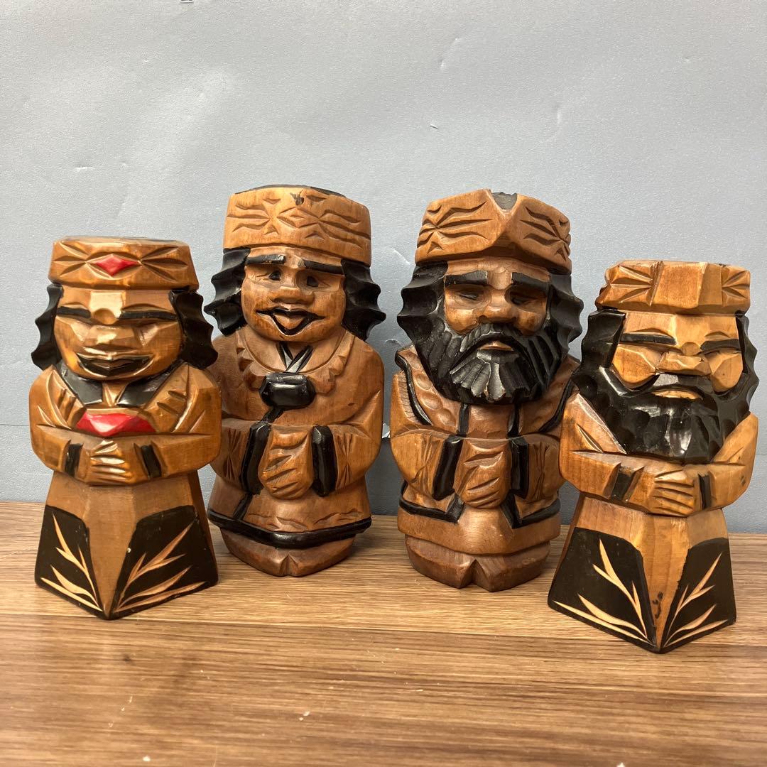 4F アイヌ 木彫り 人形 4体セット ニポポ 郷土玩具 民芸品 昭和レトロ