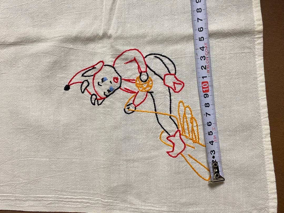 40s'50s'ビンテージデビル刺繍ナプキン、リネン生地 大判古着