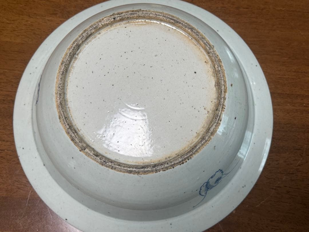 中国　清時代　染付纏枝蓮紋面盆　W36.7cm アンティーク　送料込み1111