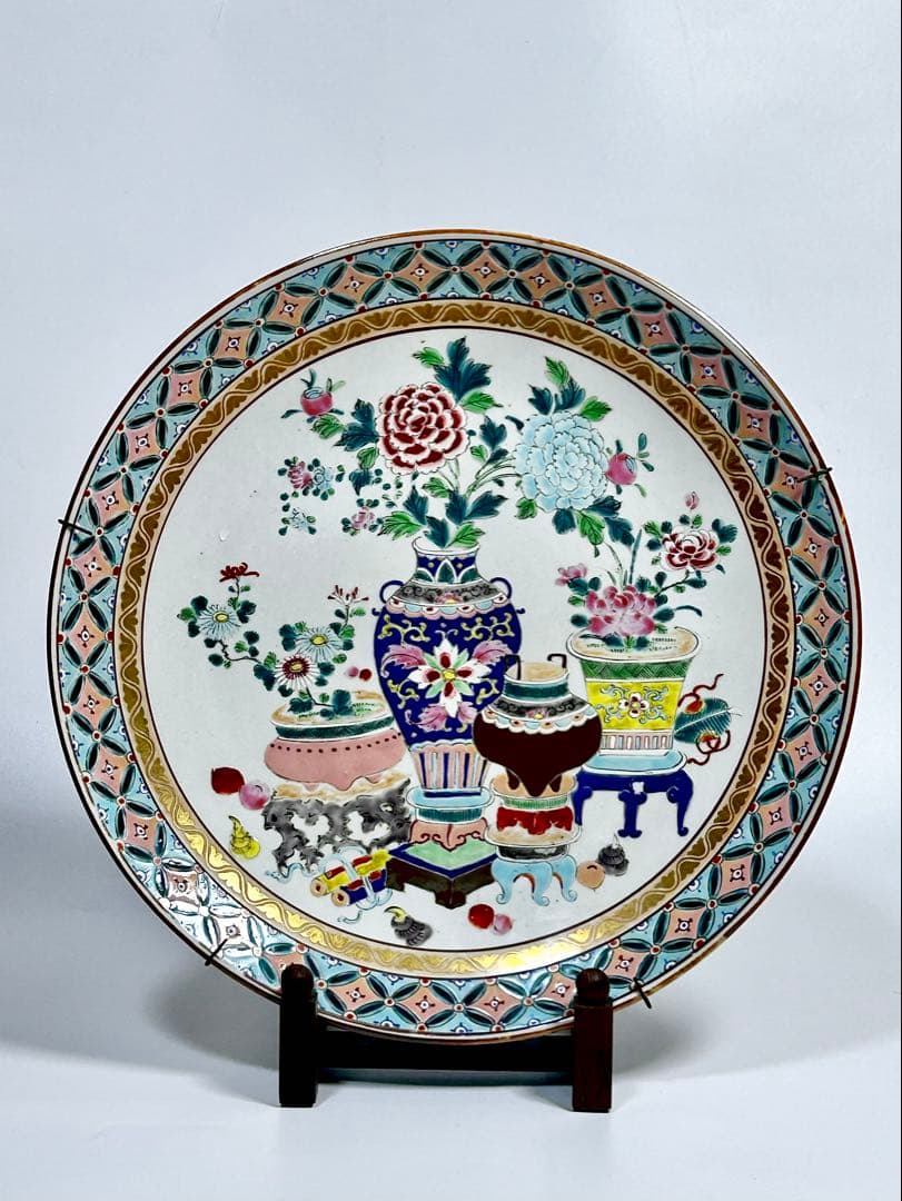 明治の名工 初代晩香 庄村健吉 色絵尺三大皿 有田焼 伊万里