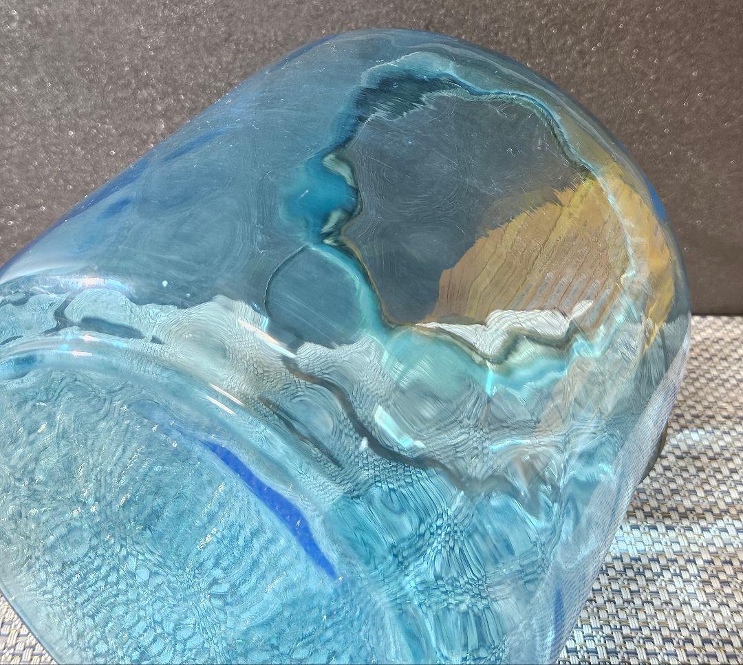 1800年代 欧州アンティーク 青被せ ダイヤ模様 ガラス瓶 キャンディ