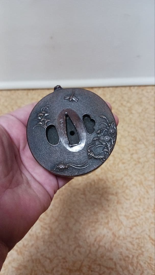 石黒政美　銅製　鍔　水滴　書道　在銘　箱付