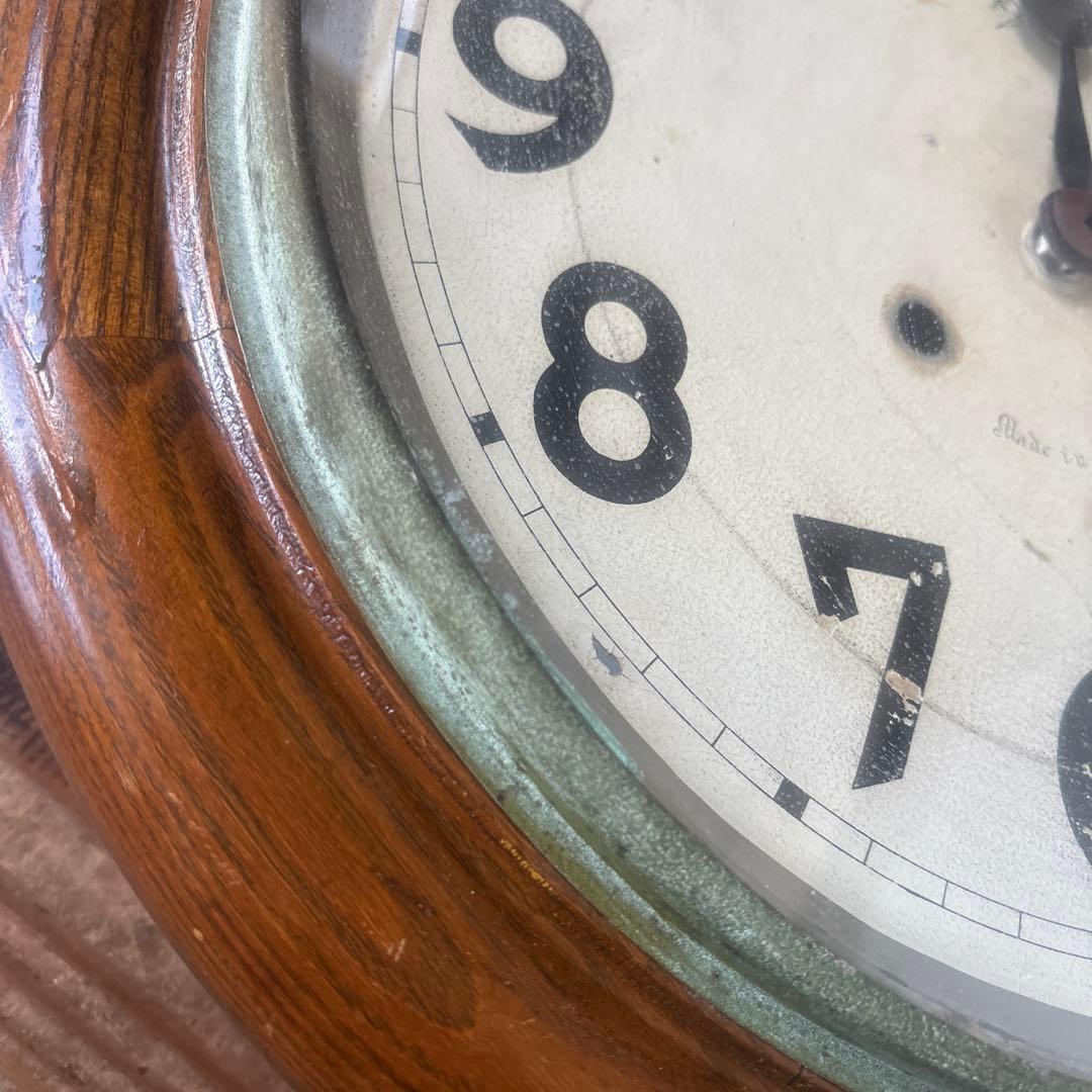 大正頃の吉田時計の木製丸時計 アンティーク時計 電池式