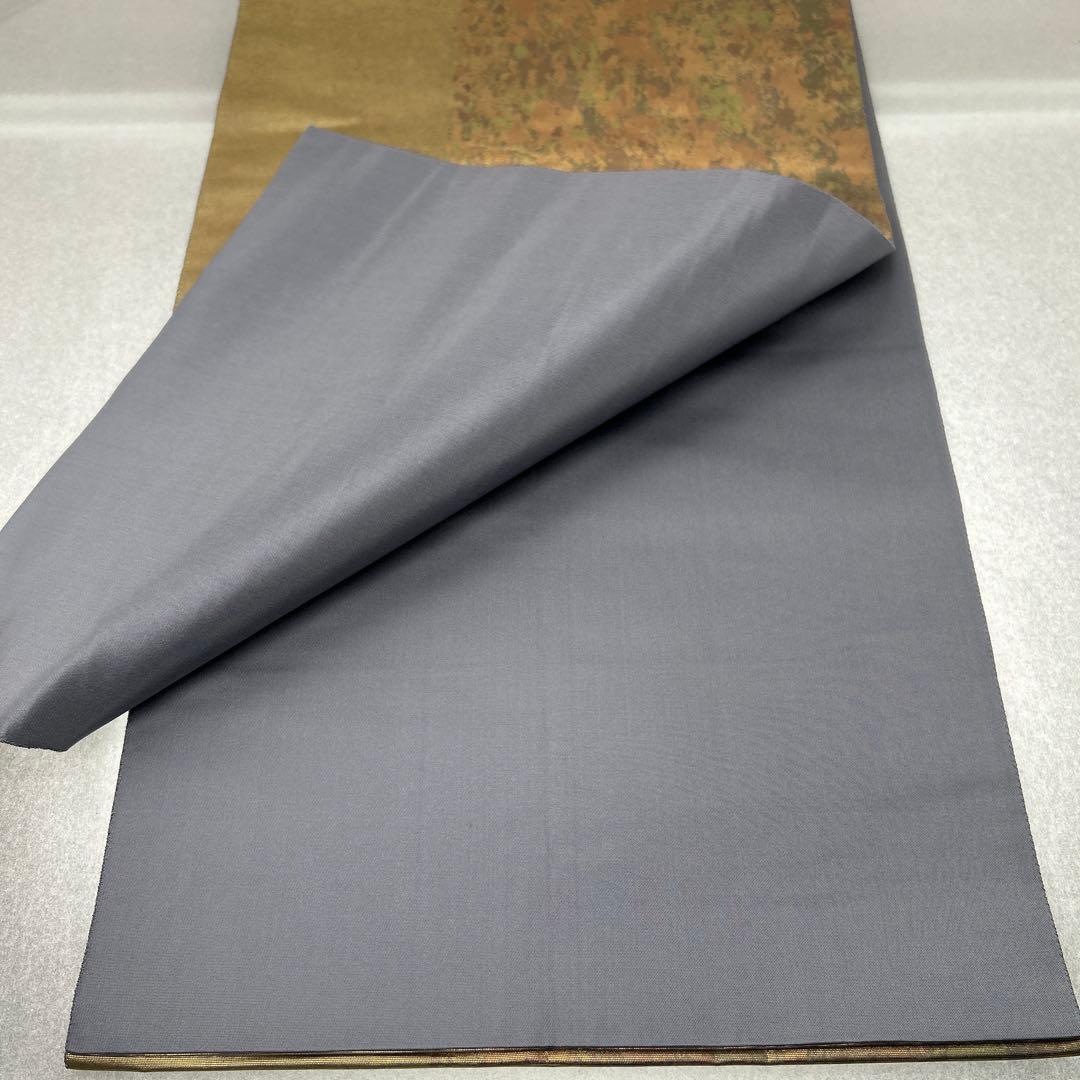 本金箔 金泥箔】シルク製 六通柄袋帯 金色と茶色のグラデーション0105