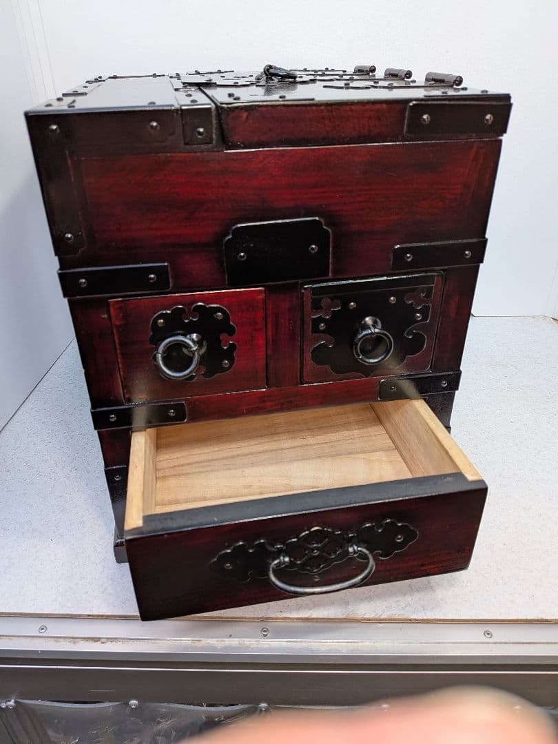 b746、時代 箪笥 懸硯 鍵付き 古民芸 小箪笥 引出し 掛硯 硯箱｜