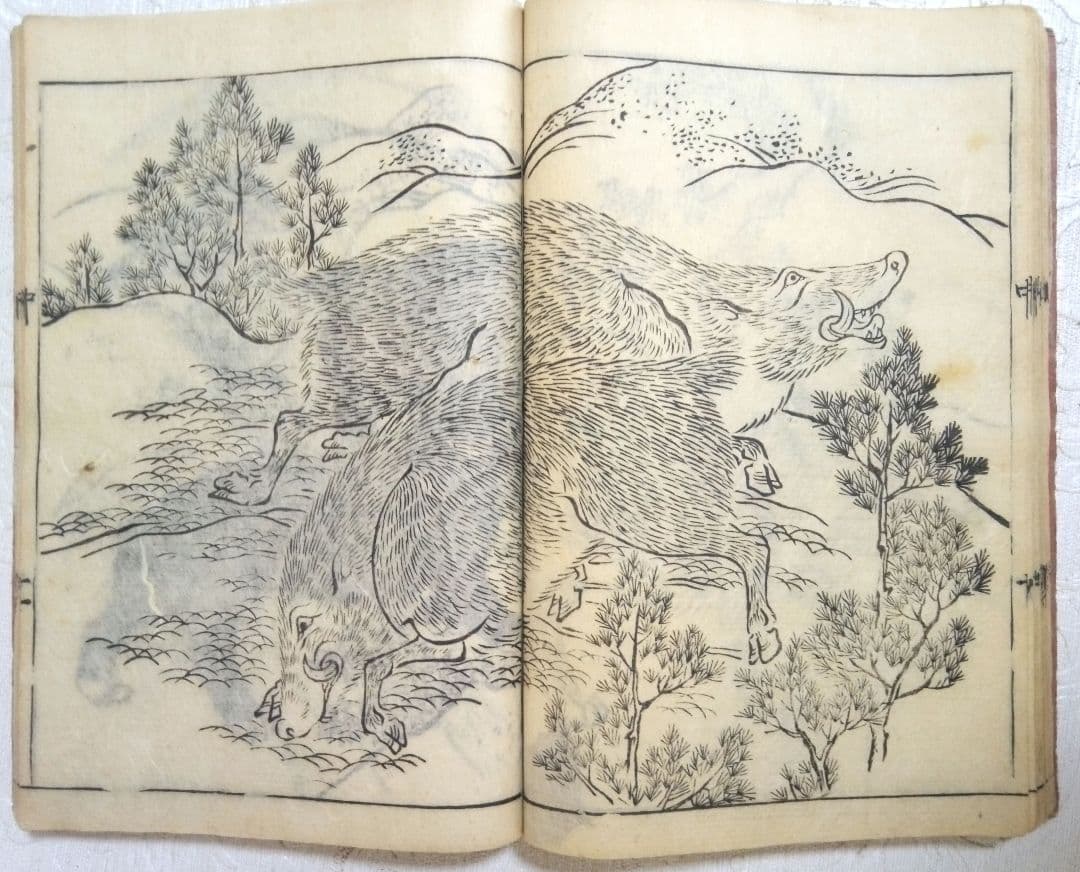 草木鳥獣諸職繪手本(黒摺り版画本)紀朝臣敏作画、伊舟屋善兵衛板、文政