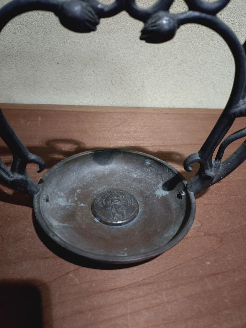 銅製 吊るし 蓮弁紋 灯火器一対 花器 花入れ 古道具 古民具 行