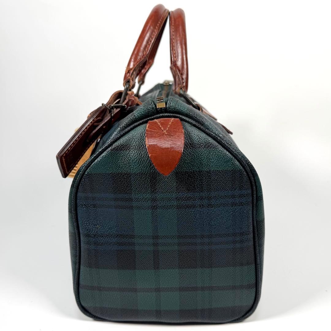 ラルフローレン ミニボストンバッグ ブラックウォッチ チェック グリーン レザー