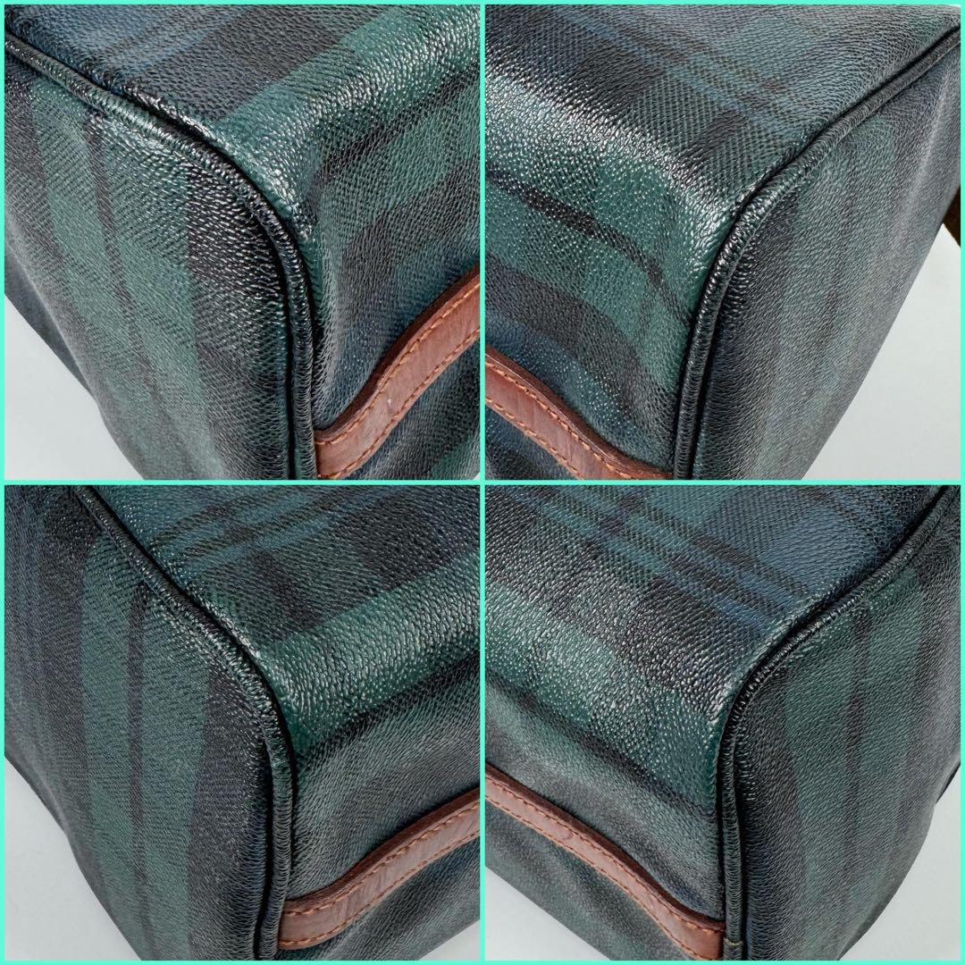 ラルフローレン ミニボストンバッグ ブラックウォッチ チェック グリーン レザー