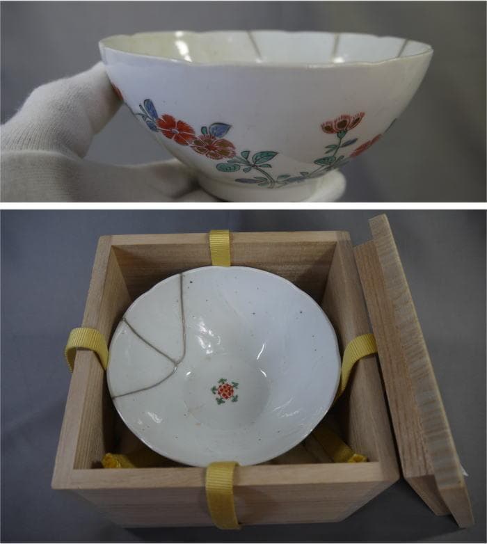 古伊万里 色絵 碗 鉢 柿右衛門手 撫子文 色絵五弁花見込