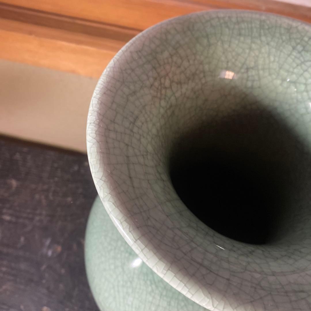 中国　古玩　青磁花瓶　【桐箱付】36cm18cm