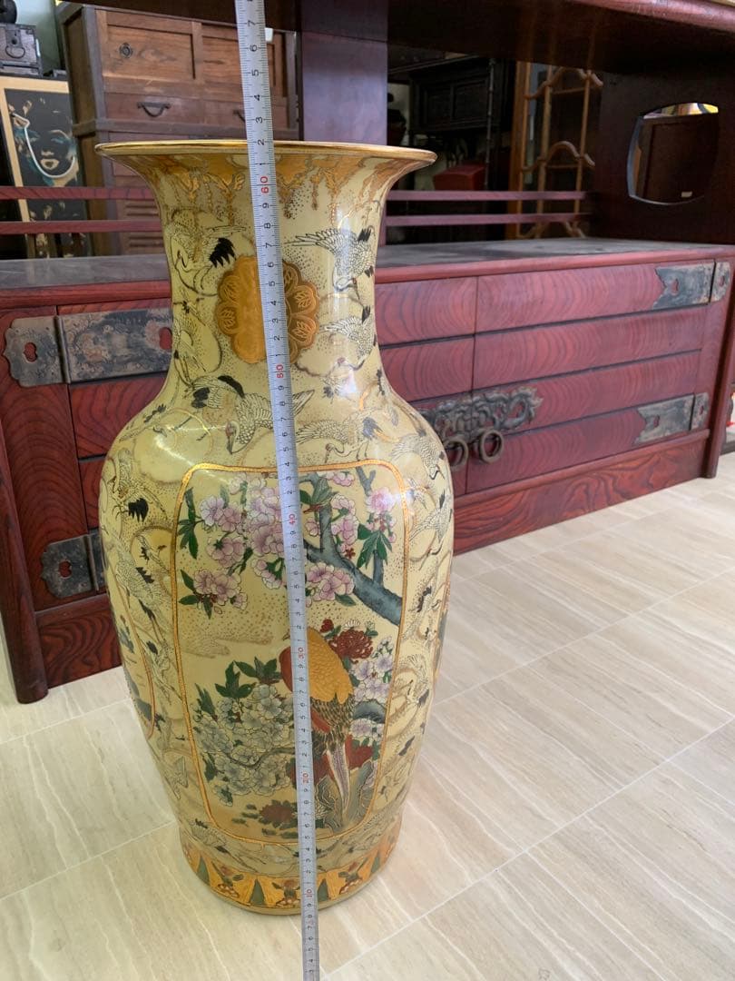 薩摩焼 金彩花鳥風月模様 陶器花瓶