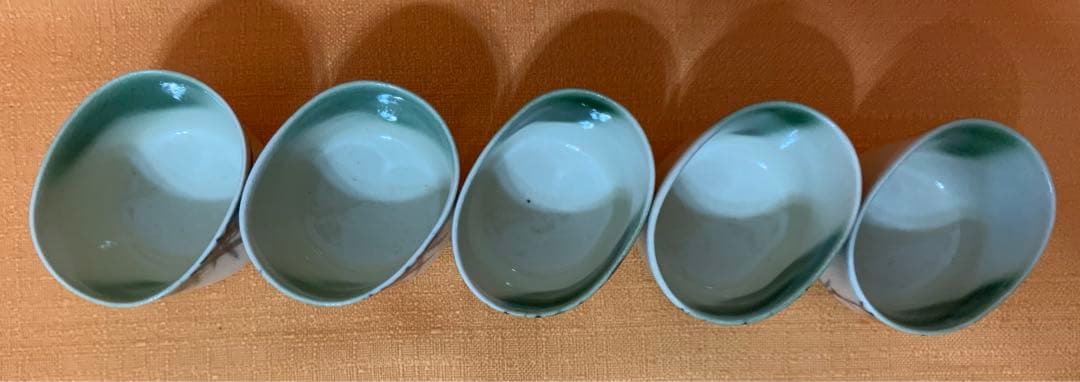 京都の名匠 伊東陶山 作 織部竹林 茶器 5客