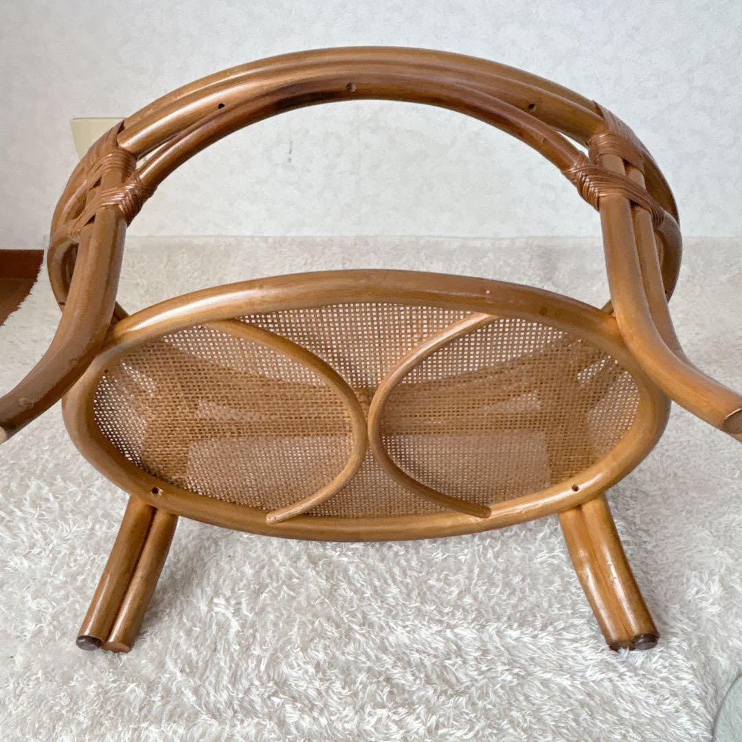 オールド 小泉】ガラストップ 籐 ラタンテーブル センターテーブル レトロ