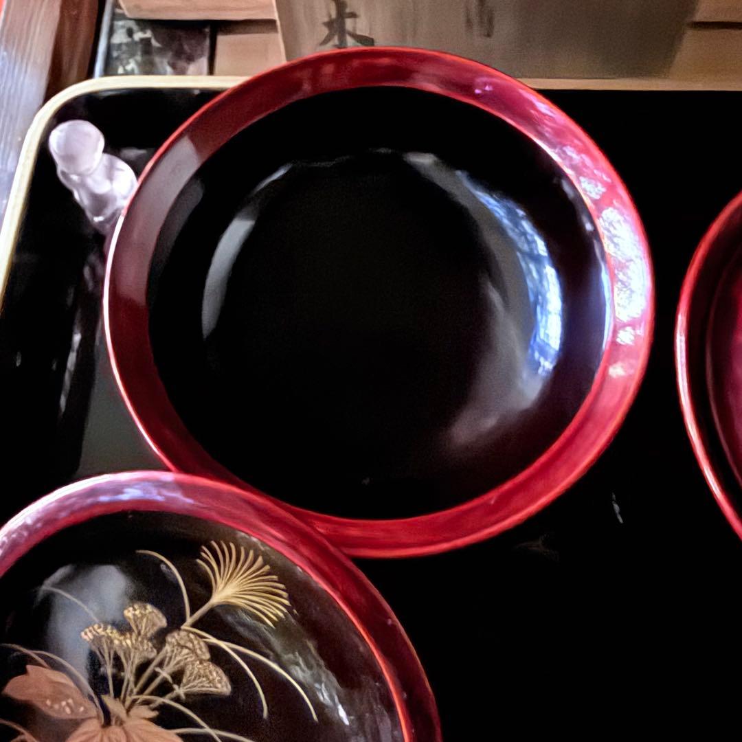 2215様感謝‼️感謝特別価格‼️超絶JAPAN蒔絵あけぼの❌黒蒔絵茶懐石吸物椀5客