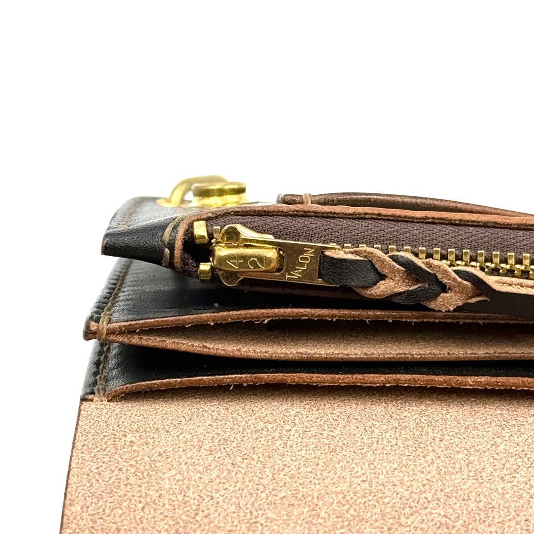 ミドルトラッカーウォレット(ブラック)サドルレザー　タロンジッパー　真鍮製