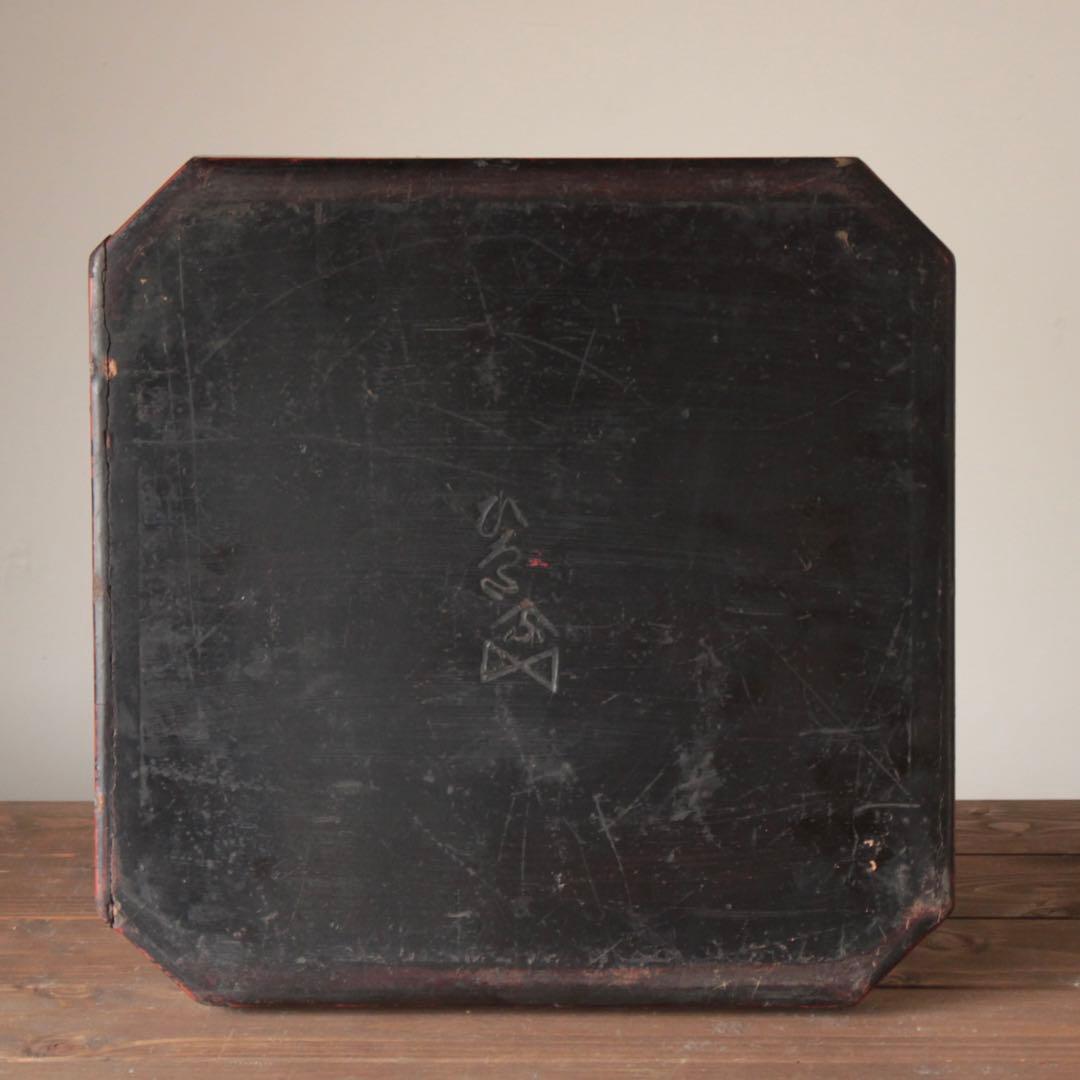 隅切 折敷 朱塗り盆 No.2 古美術 古道具 アンティーク 盆 折敷盆