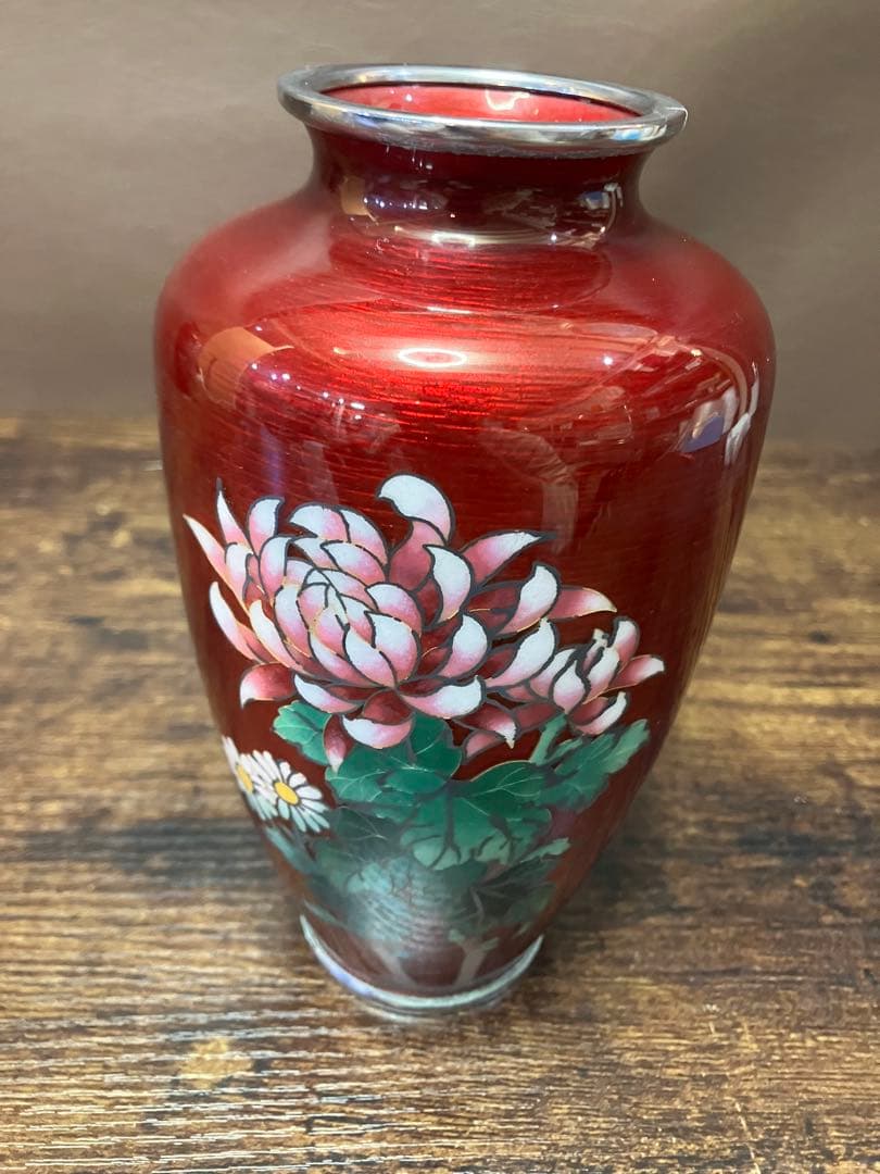 七宝焼 花瓶 菊柄 大小2個セット