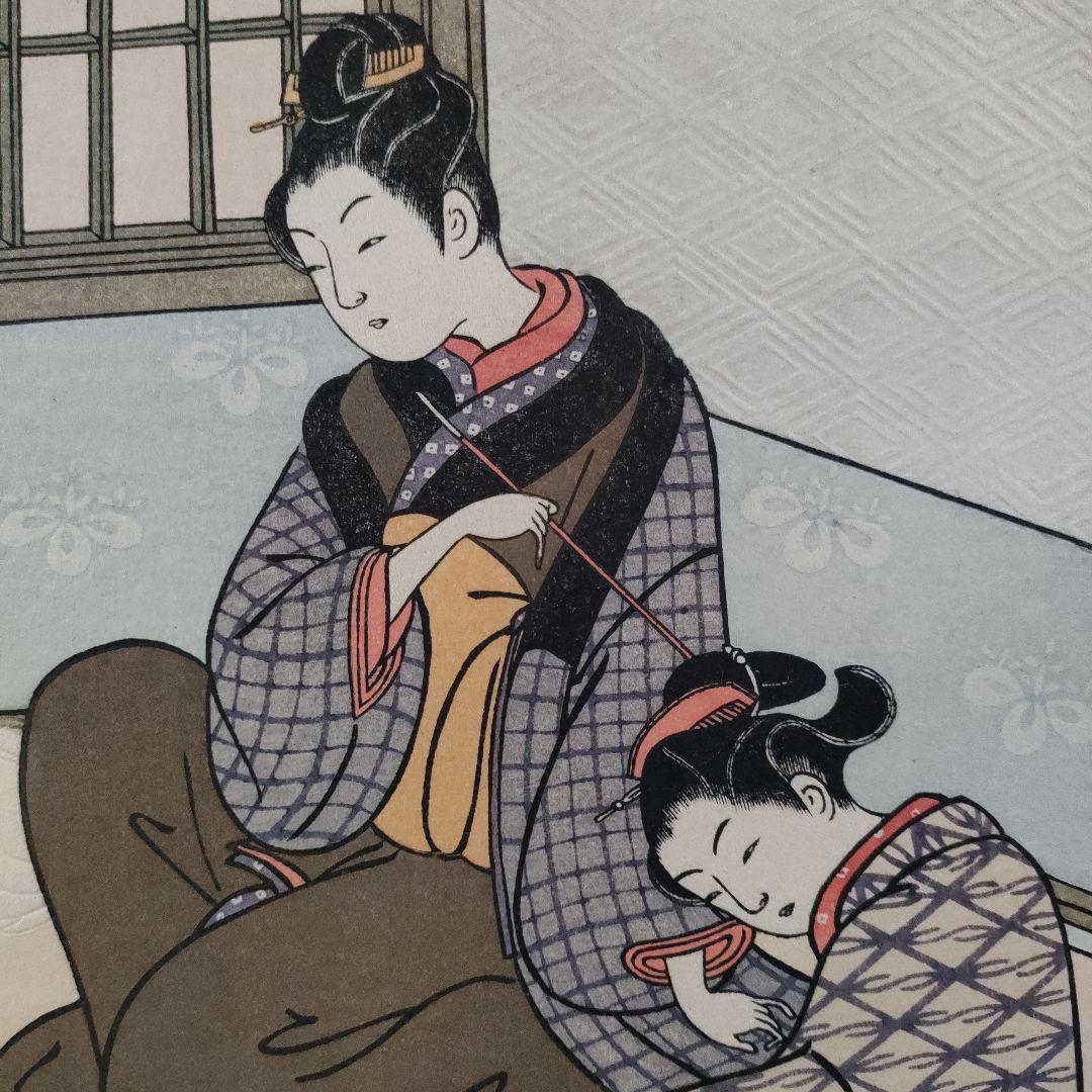 鈴木春信名画撰『屋敷八景　ぬり桶の暮雪』高見澤忠雄制作、説明書＆台紙付