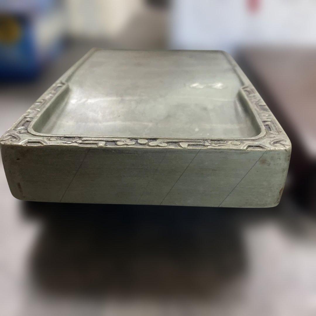 緑硯　中国硯　彫刻　古美術　唐木ケース