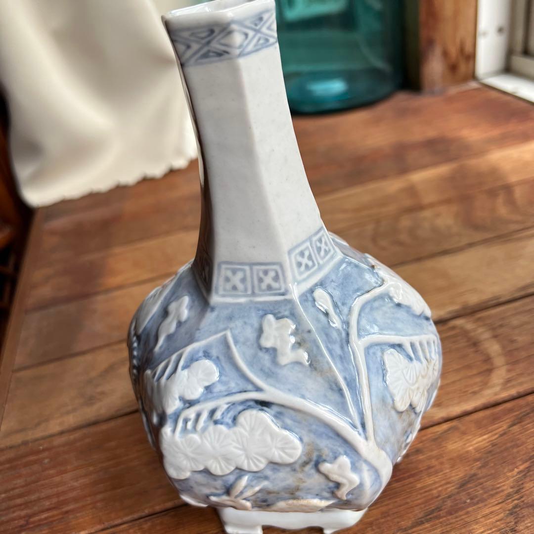 李朝 鹿 鶴 兎 亀 竹 梅 分院 朝鮮 骨董品 花瓶 壺 陶器 染