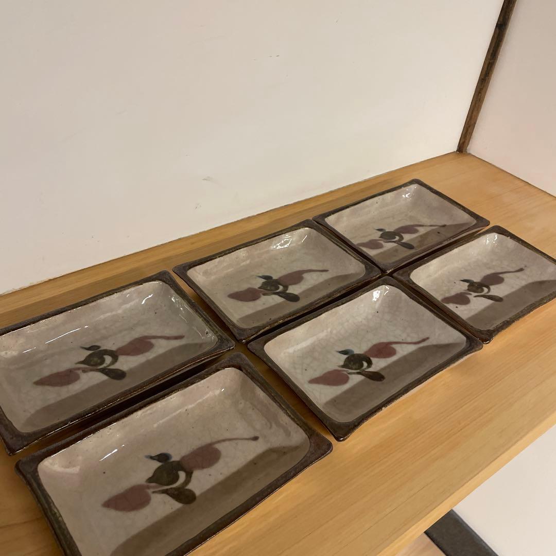 河井敏孝　鳥文角皿　６客　共箱付き　河井寛次郎 濱田庄司 民藝