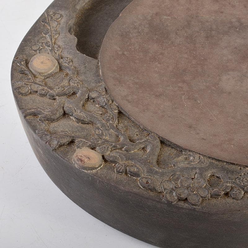 中国 書道具 梅花文 端渓硯 唐木蓋 V 6619