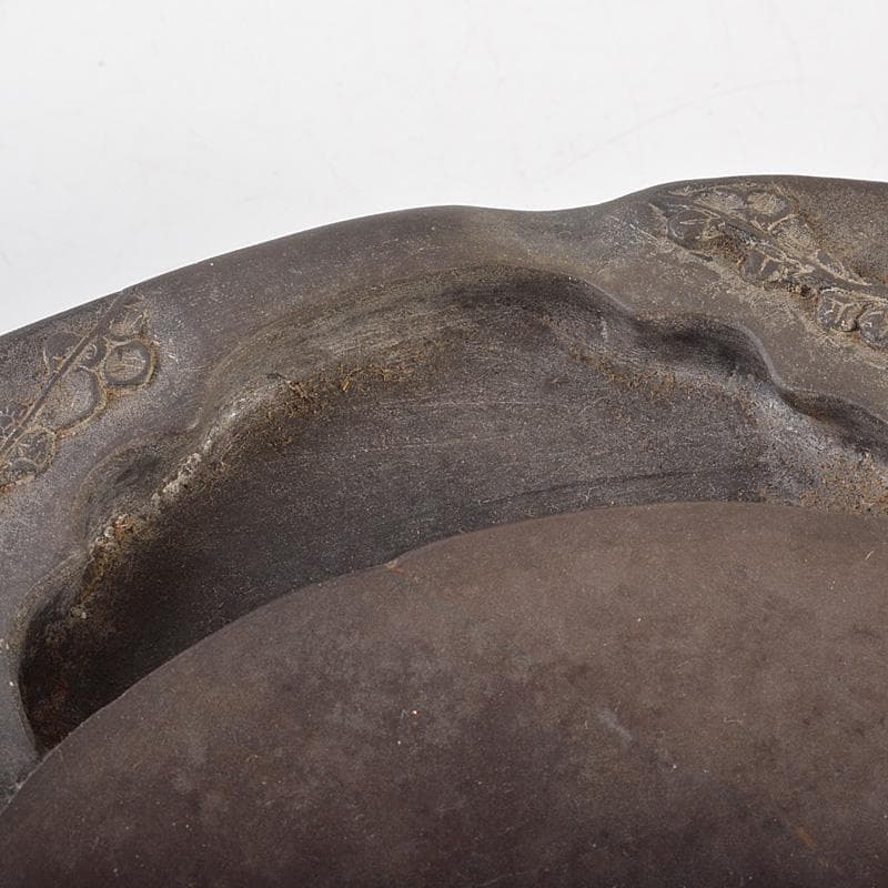 中国 書道具 梅花文 端渓硯 唐木蓋 V 6619