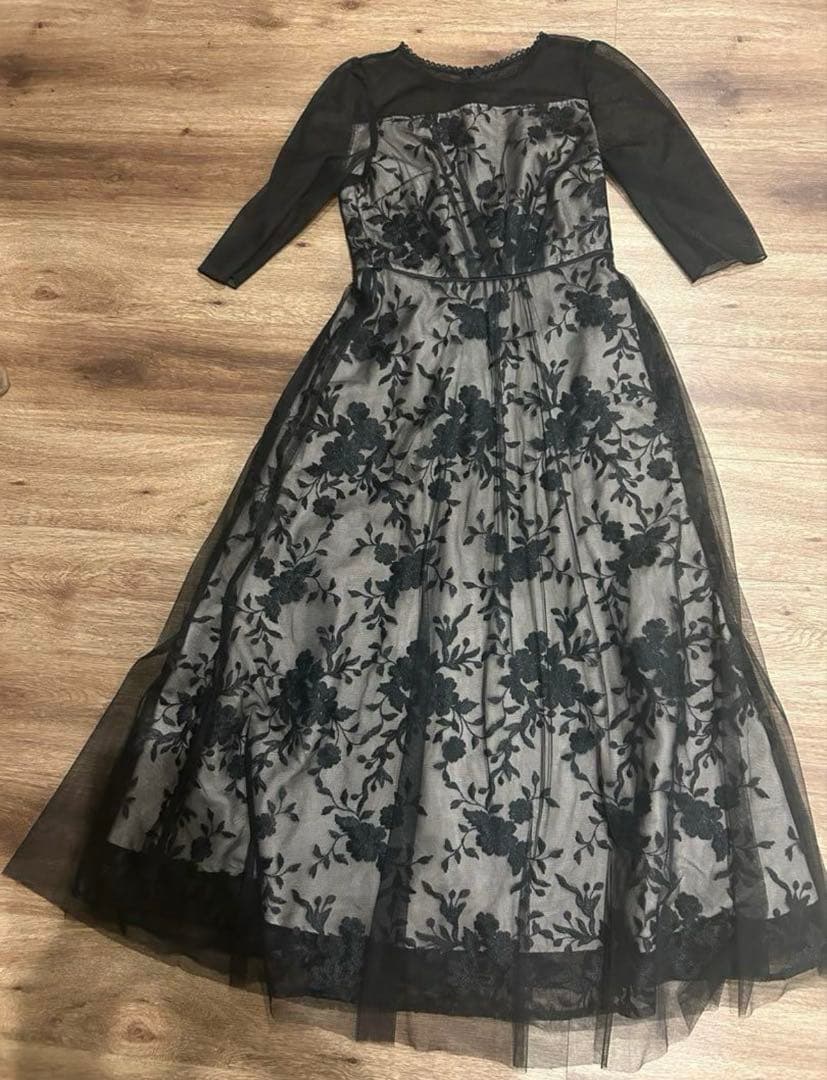 Rire fete チュールレイヤードフラワー刺繍ドレス