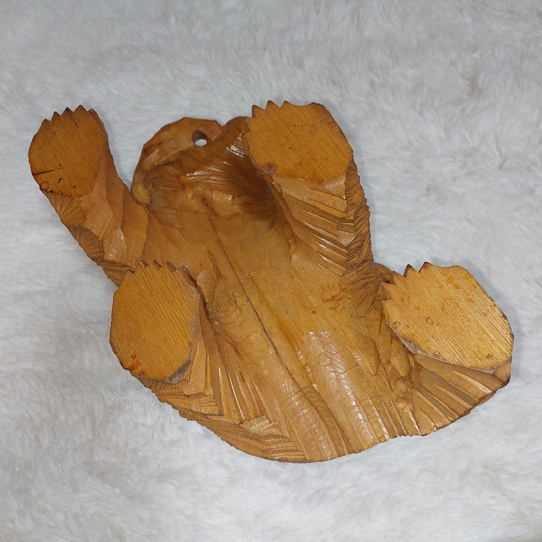 希少】70年代 鮭背負い熊 釣竿くわえ 木彫りの熊 一刀彫 アイヌ民芸 北海道