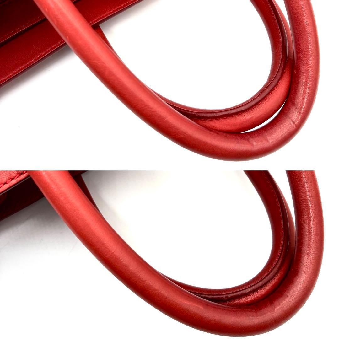 極美品 セリーヌ ミニ ショッパー ラゲージ ハンドバッグ 旧ロゴ レザー 赤